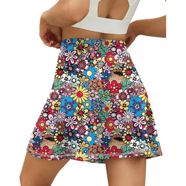 LouKeith Tennis Skirts for Women Pleated Crossover High Waisted Athletic Workout Golf Skorts Skirts with Shorts PocketPattern4colorful Flowers