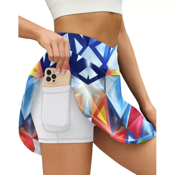LouKeith Tennis Skirts for Women Pleated Crossover High Waisted Athletic Workout Golf Skorts Skirts with Shorts PocketPattern5geometry