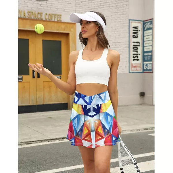 LouKeith Tennis Skirts for Women Pleated Crossover High Waisted Athletic Workout Golf Skorts Skirts with Shorts PocketPattern5geometry