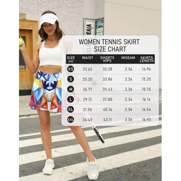 LouKeith Tennis Skirts for Women Pleated Crossover High Waisted Athletic Workout Golf Skorts Skirts with Shorts PocketPattern5geometry