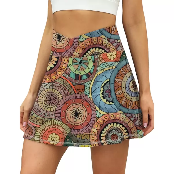 LouKeith Tennis Skirts for Women Pleated Crossover High Waisted Athletic Workout Golf Skorts Skirts with Shorts PocketPattern6bohemian Circle