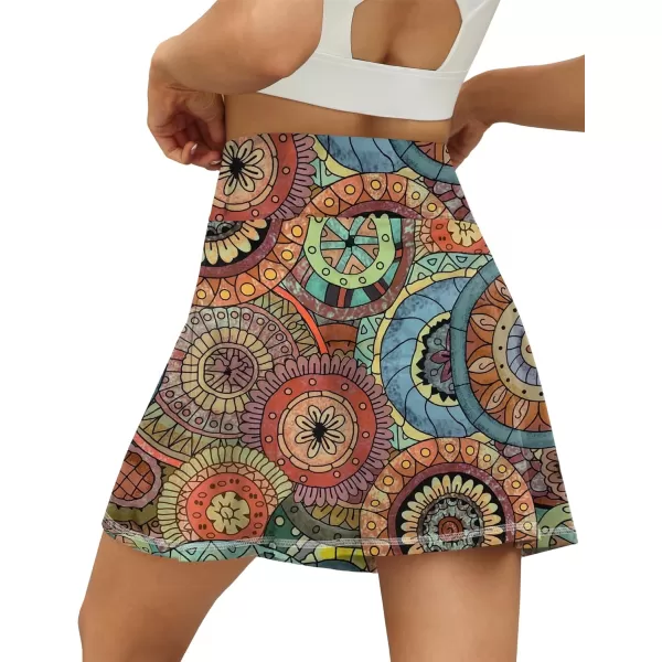 LouKeith Tennis Skirts for Women Pleated Crossover High Waisted Athletic Workout Golf Skorts Skirts with Shorts PocketPattern6bohemian Circle