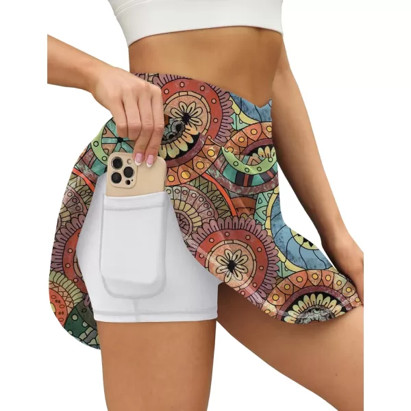 LouKeith Tennis Skirts for Women Pleated Crossover High Waisted Athletic Workout Golf Skorts Skirts with Shorts PocketPattern6bohemian Circle