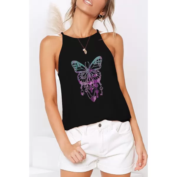 LouKeith Womens Tops Sleeveless Halter Racerback Summer Basic Tee Shirts Cami Tank Tops Beach BlousesBlack Butterfly