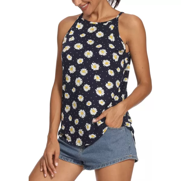 LouKeith Womens Tops Sleeveless Halter Racerback Summer Basic Tee Shirts Cami Tank Tops Beach BlousesDaisy