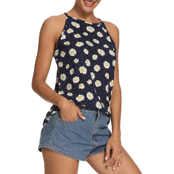 LouKeith Womens Tops Sleeveless Halter Racerback Summer Basic Tee Shirts Cami Tank Tops Beach BlousesDaisy