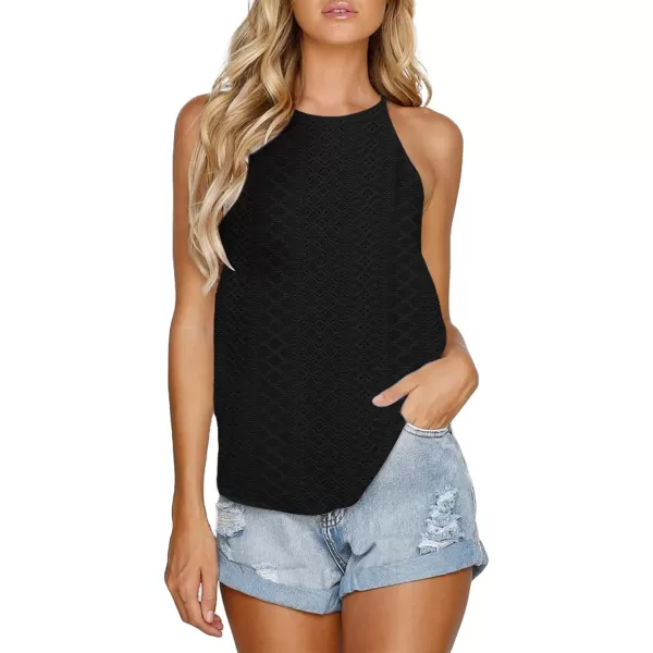 LouKeith Womens Tops Sleeveless Halter Racerback Summer Basic Tee Shirts Cami Tank Tops Beach BlousesEyeletblack
