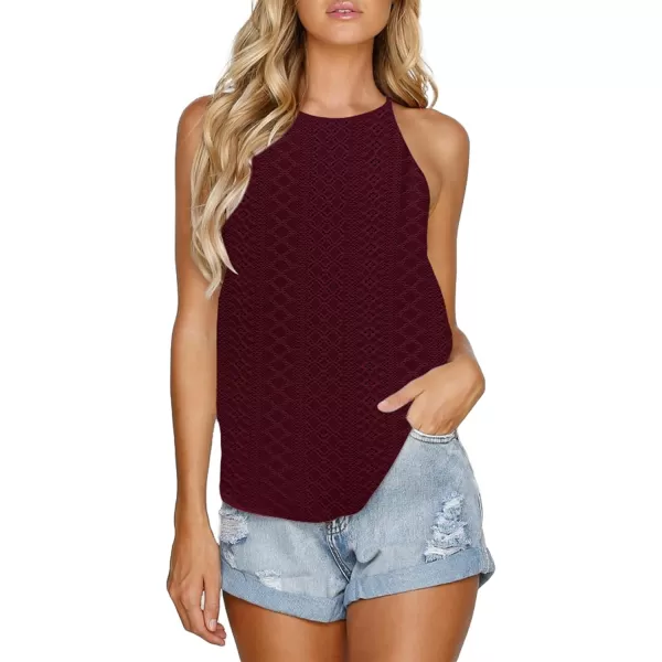 LouKeith Womens Tops Sleeveless Halter Racerback Summer Basic Tee Shirts Cami Tank Tops Beach BlousesEyeletburgundy