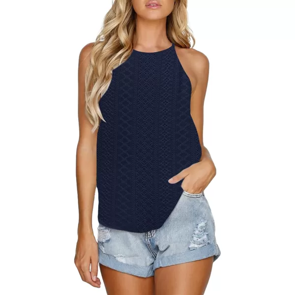 LouKeith Womens Tops Sleeveless Halter Racerback Summer Basic Tee Shirts Cami Tank Tops Beach BlousesEyeletnavy