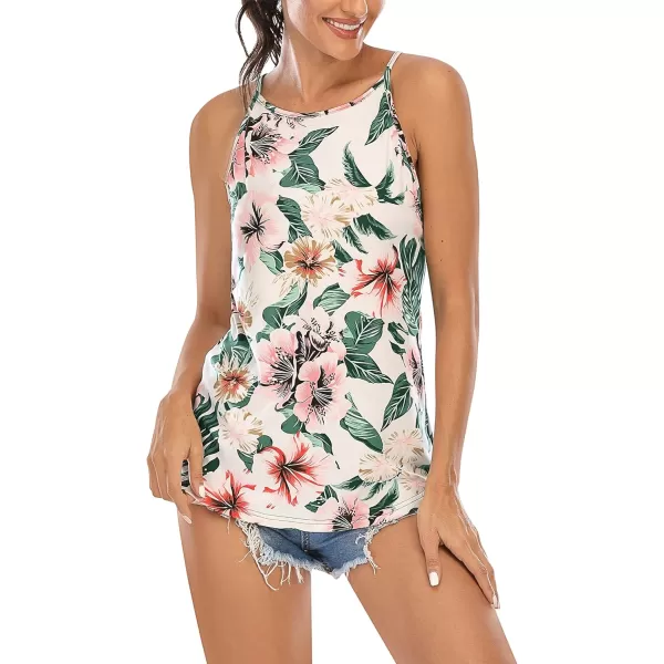LouKeith Womens Tops Sleeveless Halter Racerback Summer Basic Tee Shirts Cami Tank Tops Beach BlousesGreen Leaf