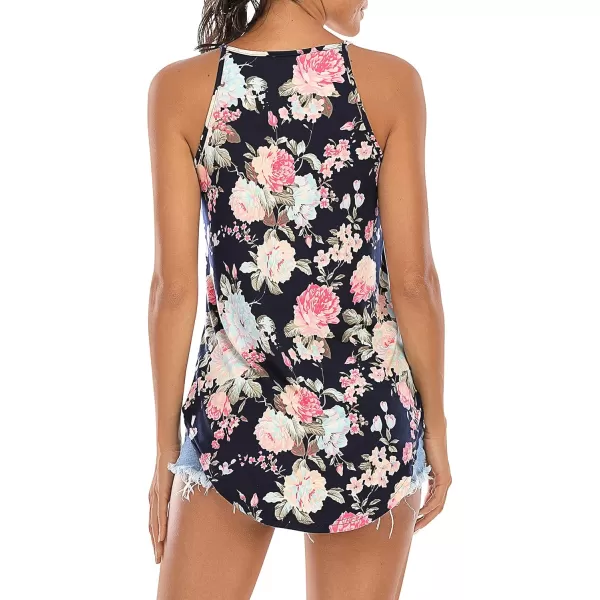 LouKeith Womens Tops Sleeveless Halter Racerback Summer Basic Tee Shirts Cami Tank Tops Beach BlousesPink Flower