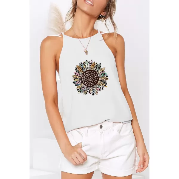 LouKeith Womens Tops Sleeveless Halter Racerback Summer Basic Tee Shirts Cami Tank Tops Beach BlousesWhite Sunflower