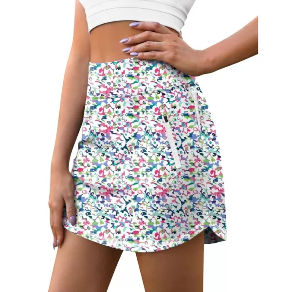 LouKeith Golf Skirts for Women Tennis Skirt with Zipper Pockets High Waisted Running Casual Athletic Skorts Builtin ShortsPattern 2boho Flowers