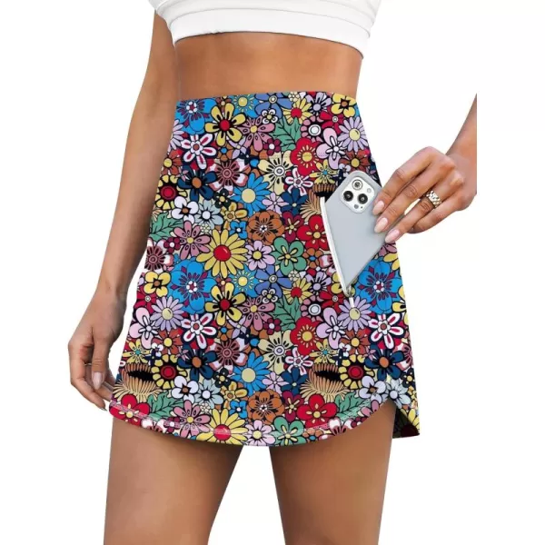 LouKeith Golf Skirts for Women Tennis Skirt with Zipper Pockets High Waisted Running Casual Athletic Skorts Builtin ShortsPattern 3colorful Flowers