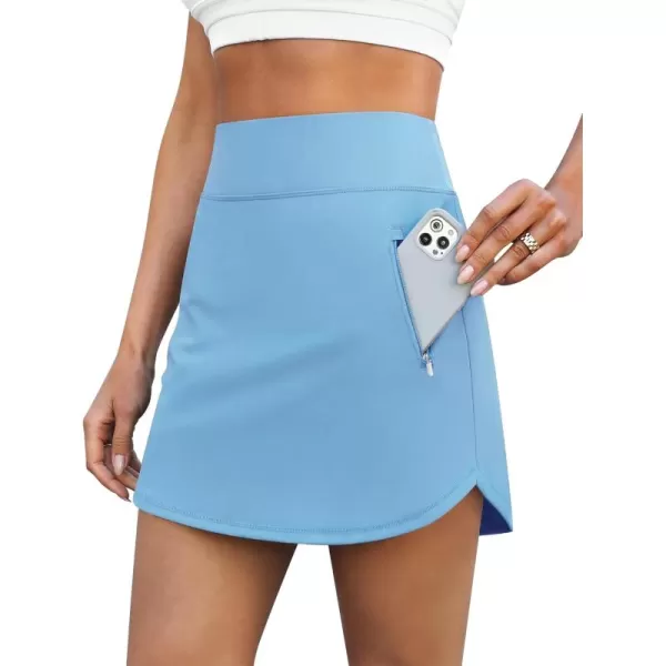 LouKeith Golf Skirts for Women Tennis Skirt with Zipper Pockets High Waisted Running Casual Athletic Skorts Builtin ShortsSky Blue