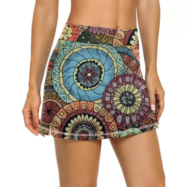 LouKeith Tennis Skirts for Women Golf Athletic Activewear Skorts Mini Summer Workout Running Shorts with PocketsPattern 11bohemian Circle
