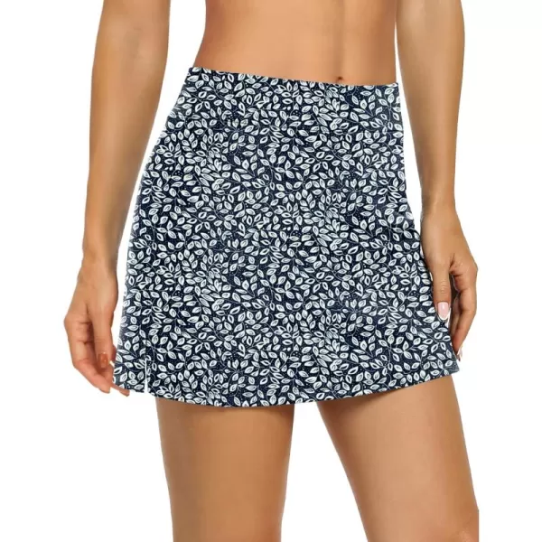 LouKeith Tennis Skirts for Women Golf Athletic Activewear Skorts Mini Summer Workout Running Shorts with PocketsPattern 1white Leaves