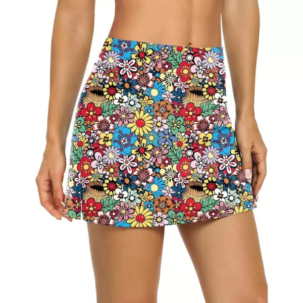 LouKeith Tennis Skirts for Women Golf Athletic Activewear Skorts Mini Summer Workout Running Shorts with PocketsPattern 3colorful Flowers