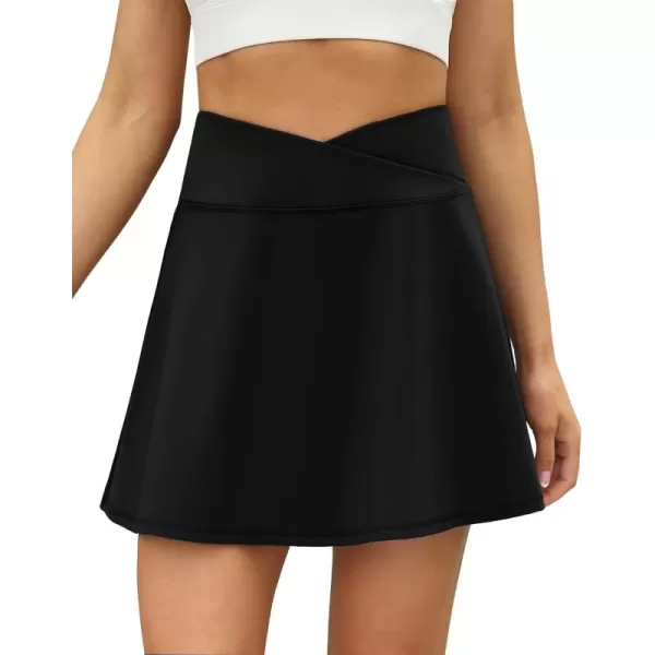 LouKeith Tennis Skirts for Women Pleated Crossover High Waisted Athletic Workout Golf Skorts Skirts with Shorts Pocket1black