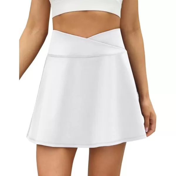 LouKeith Tennis Skirts for Women Pleated Crossover High Waisted Athletic Workout Golf Skorts Skirts with Shorts Pocket2white