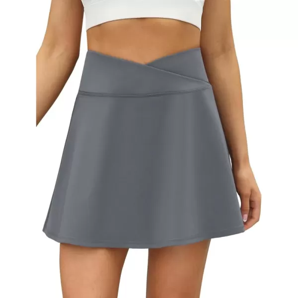 LouKeith Tennis Skirts for Women Pleated Crossover High Waisted Athletic Workout Golf Skorts Skirts with Shorts Pocket6gray