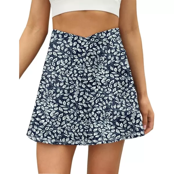 LouKeith Tennis Skirts for Women Pleated Crossover High Waisted Athletic Workout Golf Skorts Skirts with Shorts PocketPattern1white Leaves