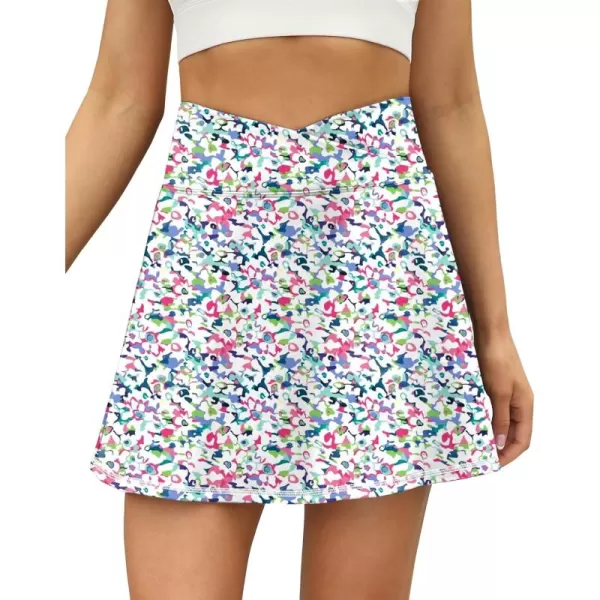 LouKeith Tennis Skirts for Women Pleated Crossover High Waisted Athletic Workout Golf Skorts Skirts with Shorts PocketPattern2boho Flowers