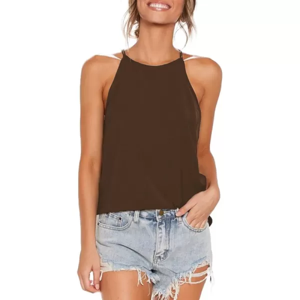 LouKeith Womens Tops Sleeveless Halter Racerback Summer Basic Tee Shirts Cami Tank Tops Beach BlousesChocolate