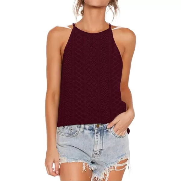 LouKeith Womens Tops Sleeveless Halter Racerback Summer Basic Tee Shirts Cami Tank Tops Beach BlousesEyeletburgundy