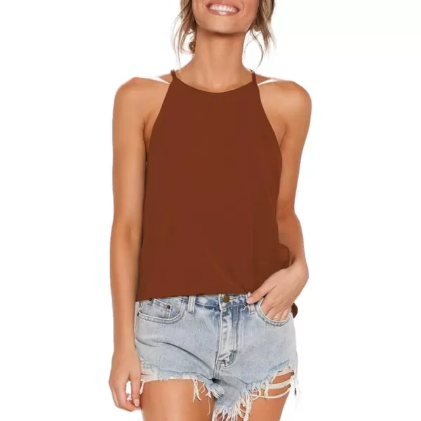 LouKeith Womens Tops Sleeveless Halter Racerback Summer Basic Tee Shirts Cami Tank Tops Beach BlousesLight Brown