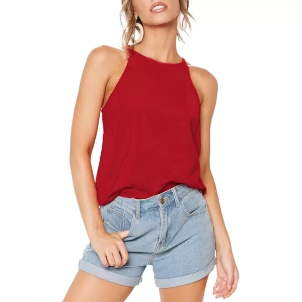 LouKeith Womens Tops Sleeveless Halter Racerback Summer Basic Tee Shirts Cami Tank Tops Beach BlousesRed