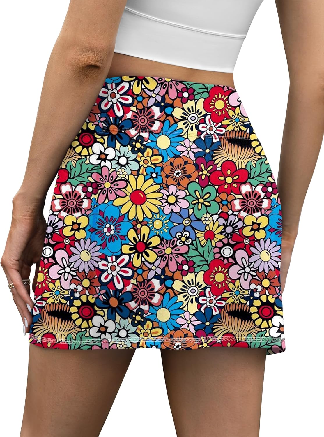 LouKeith Tennis Skirt with Shorts High Waisted Golf Skirts Dressy Casual Workout Athletic Skorts for Women with 4 PocketsPattern 4colorful Flowers