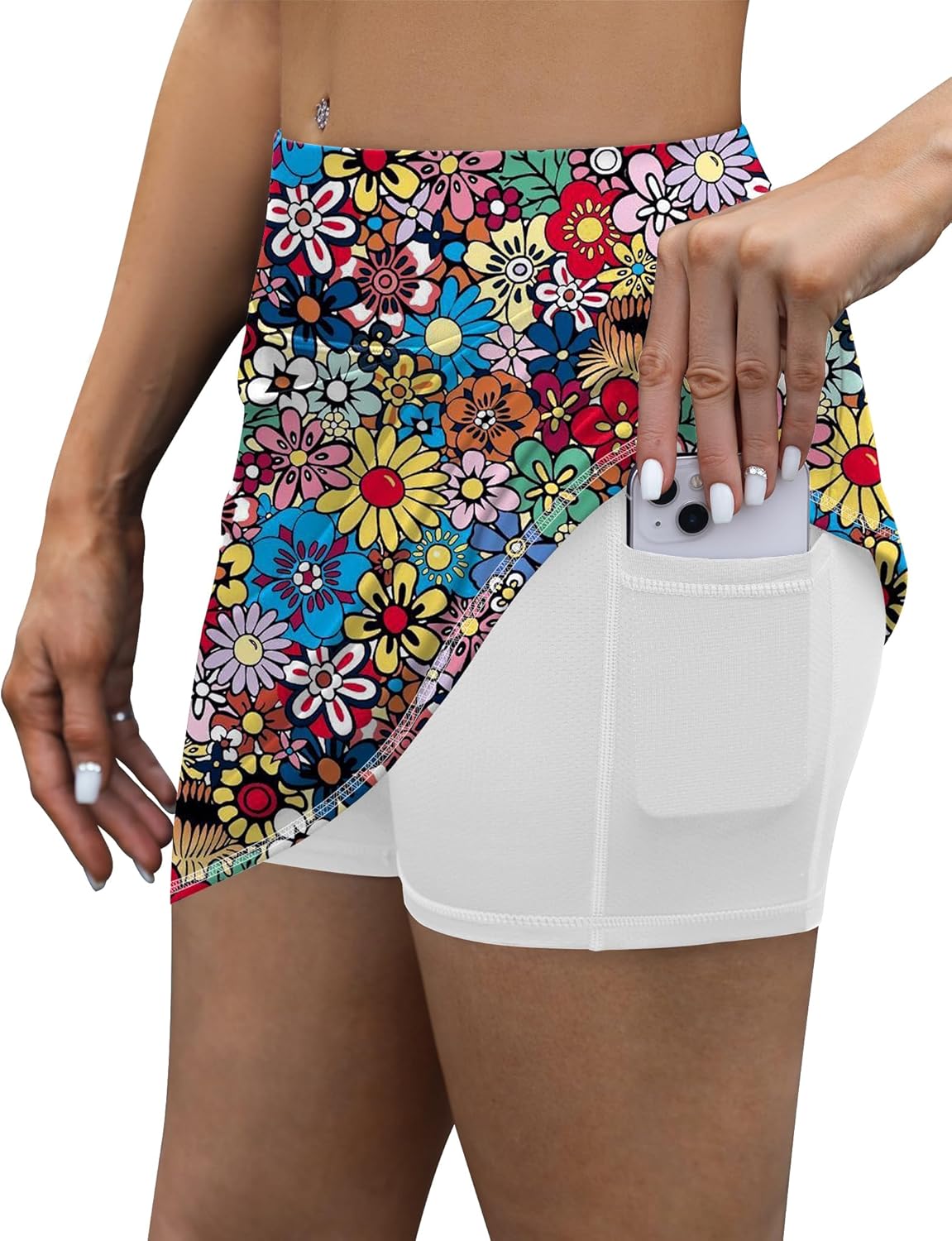 LouKeith Tennis Skirt with Shorts High Waisted Golf Skirts Dressy Casual Workout Athletic Skorts for Women with 4 PocketsPattern 4colorful Flowers