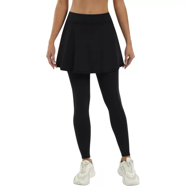 LouKeith Skirted Leggings for Women Athletic Skirt with Leggings Tennis Skirt Yoga Running Golf Skirts with 4 PocketsBlack