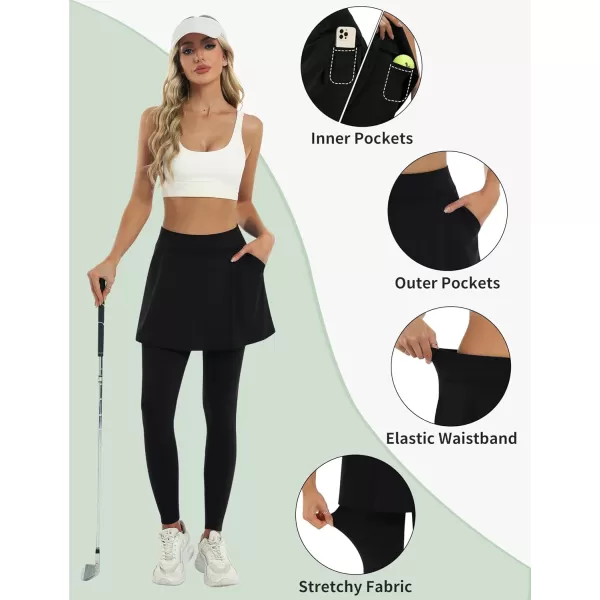 LouKeith Skirted Leggings for Women Athletic Skirt with Leggings Tennis Skirt Yoga Running Golf Skirts with 4 PocketsBlack