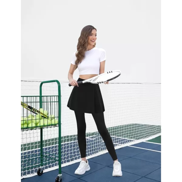 LouKeith Skirted Leggings for Women Athletic Skirt with Leggings Tennis Skirt Yoga Running Golf Skirts with 4 PocketsBlack