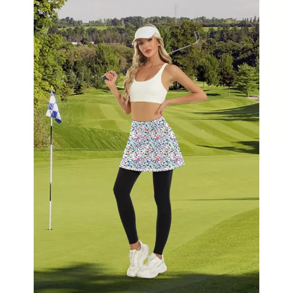 LouKeith Skirted Leggings for Women Athletic Skirt with Leggings Tennis Skirt Yoga Running Golf Skirts with 4 PocketsPattern 1boho Flowers