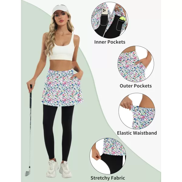 LouKeith Skirted Leggings for Women Athletic Skirt with Leggings Tennis Skirt Yoga Running Golf Skirts with 4 PocketsPattern 1boho Flowers