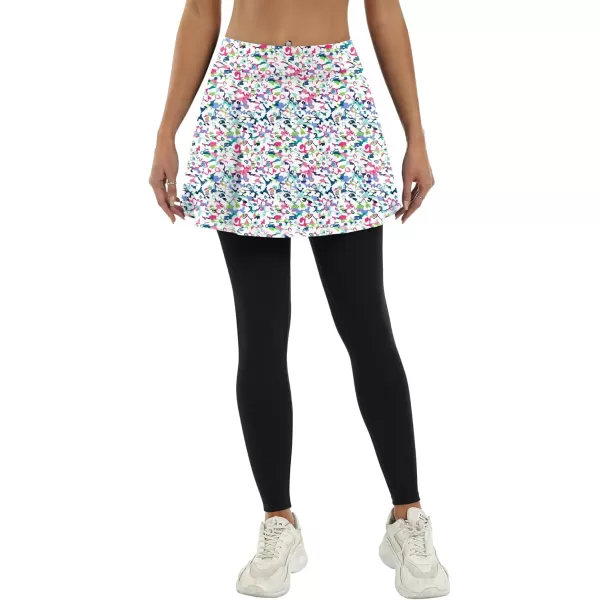 LouKeith Skirted Leggings for Women Athletic Skirt with Leggings Tennis Skirt Yoga Running Golf Skirts with 4 PocketsPattern 1boho Flowers