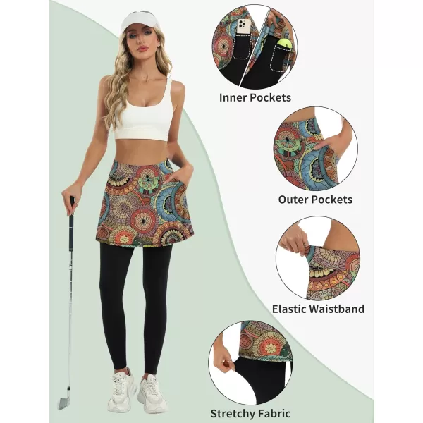 LouKeith Skirted Leggings for Women Athletic Skirt with Leggings Tennis Skirt Yoga Running Golf Skirts with 4 PocketsPattern 3bohemian Circle