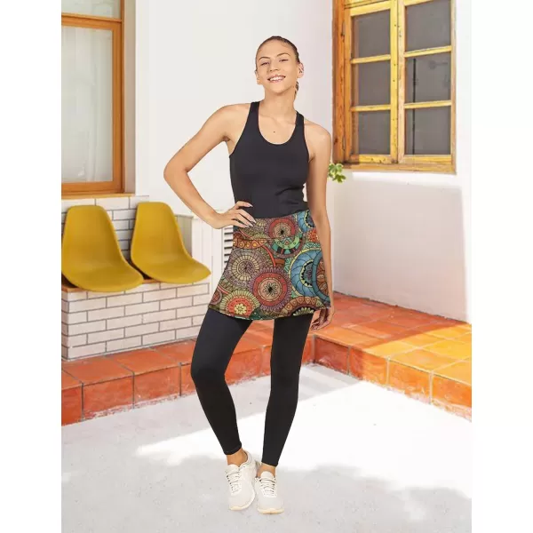 LouKeith Skirted Leggings for Women Athletic Skirt with Leggings Tennis Skirt Yoga Running Golf Skirts with 4 PocketsPattern 3bohemian Circle