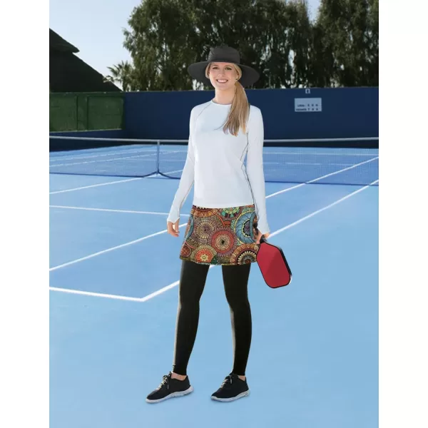 LouKeith Skirted Leggings for Women Athletic Skirt with Leggings Tennis Skirt Yoga Running Golf Skirts with 4 PocketsPattern 3bohemian Circle