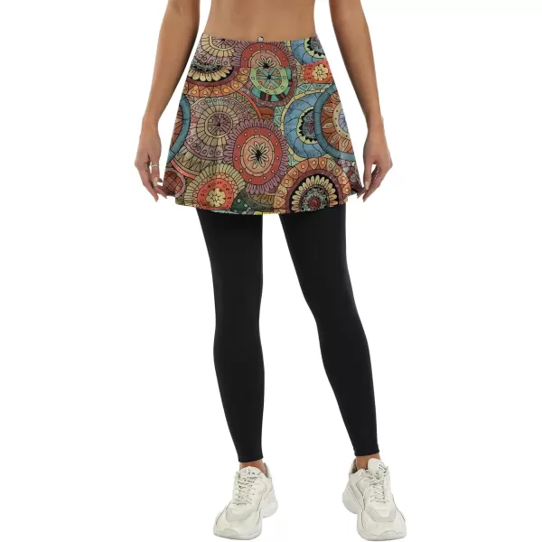 LouKeith Skirted Leggings for Women Athletic Skirt with Leggings Tennis Skirt Yoga Running Golf Skirts with 4 PocketsPattern 3bohemian Circle