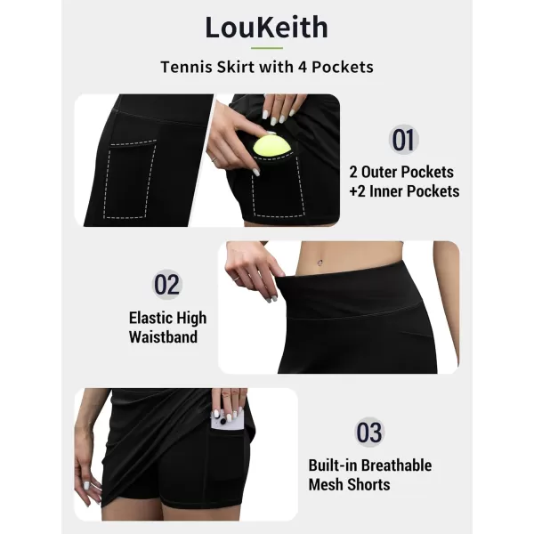 LouKeith Tennis Skirt with Shorts High Waisted Golf Skirts Dressy Casual Workout Athletic Skorts for Women with 4 PocketsBlack