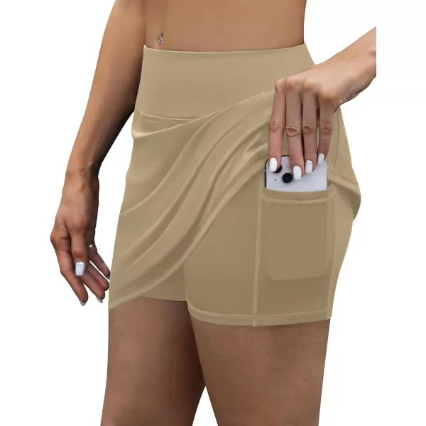 LouKeith Tennis Skirt with Shorts High Waisted Golf Skirts Dressy Casual Workout Athletic Skorts for Women with 4 PocketsKhaki
