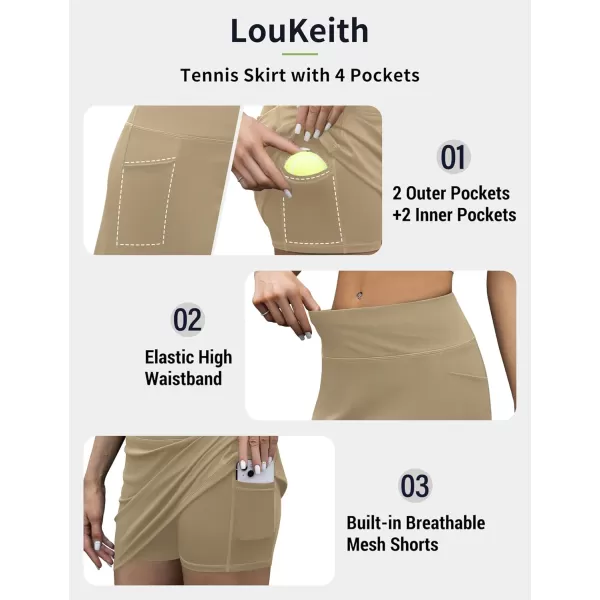 LouKeith Tennis Skirt with Shorts High Waisted Golf Skirts Dressy Casual Workout Athletic Skorts for Women with 4 PocketsKhaki