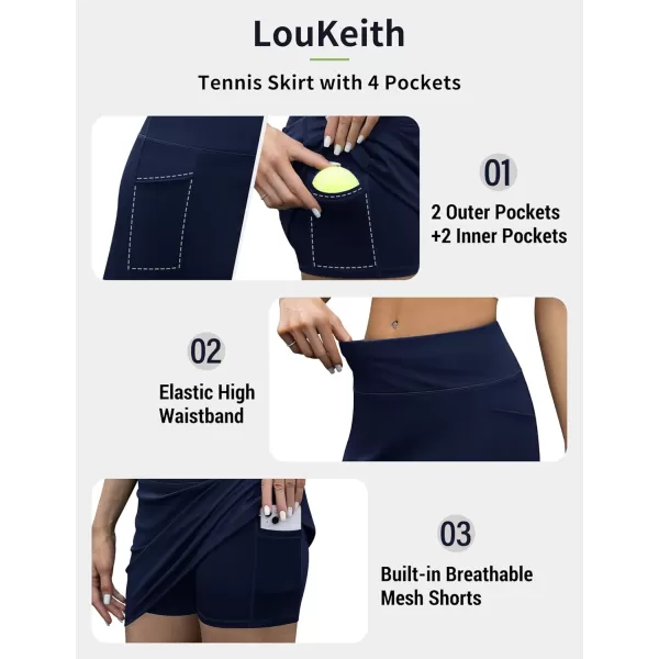 LouKeith Tennis Skirt with Shorts High Waisted Golf Skirts Dressy Casual Workout Athletic Skorts for Women with 4 PocketsNavy