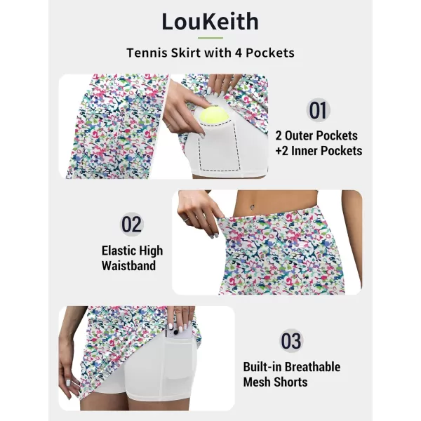 LouKeith Tennis Skirt with Shorts High Waisted Golf Skirts Dressy Casual Workout Athletic Skorts for Women with 4 PocketsPattern 1boho Flowers