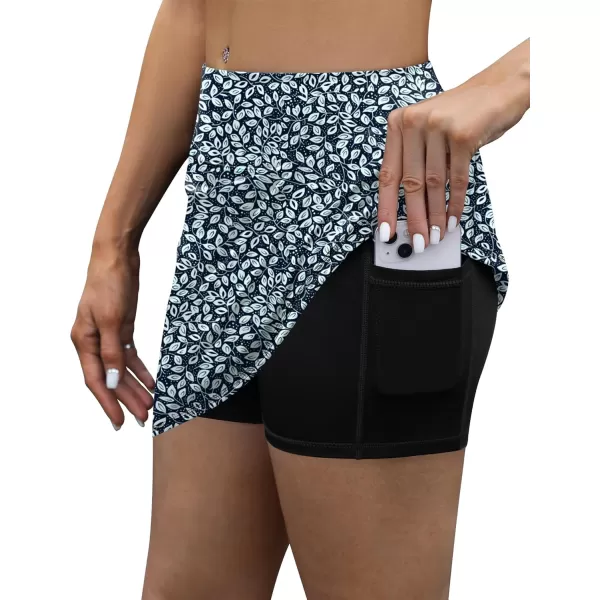 LouKeith Tennis Skirt with Shorts High Waisted Golf Skirts Dressy Casual Workout Athletic Skorts for Women with 4 PocketsPattern 2white Leaves