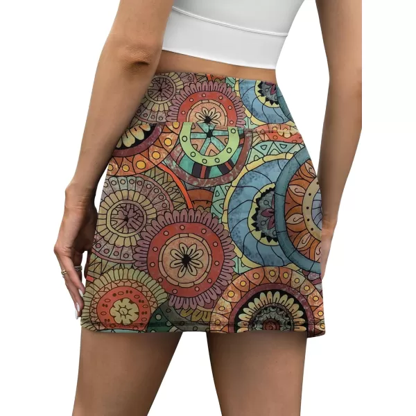 LouKeith Tennis Skirt with Shorts High Waisted Golf Skirts Dressy Casual Workout Athletic Skorts for Women with 4 PocketsPattern 3bohemian Circle